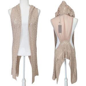 BCBGMAXAZRIA Womens Tapioca Beige Sleeveless Crochet Cardigan Vest NWT Large